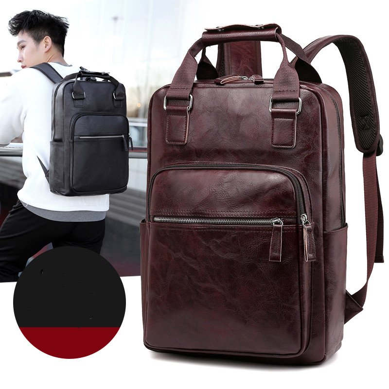 Leisure simple PU leather USB 15.6 laptop backpack travel backpack