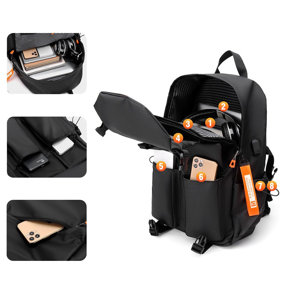 Large capacity fashion student bag Casual sports backpack Outdoor travel bag Multifunctional laptop backpack USB charging