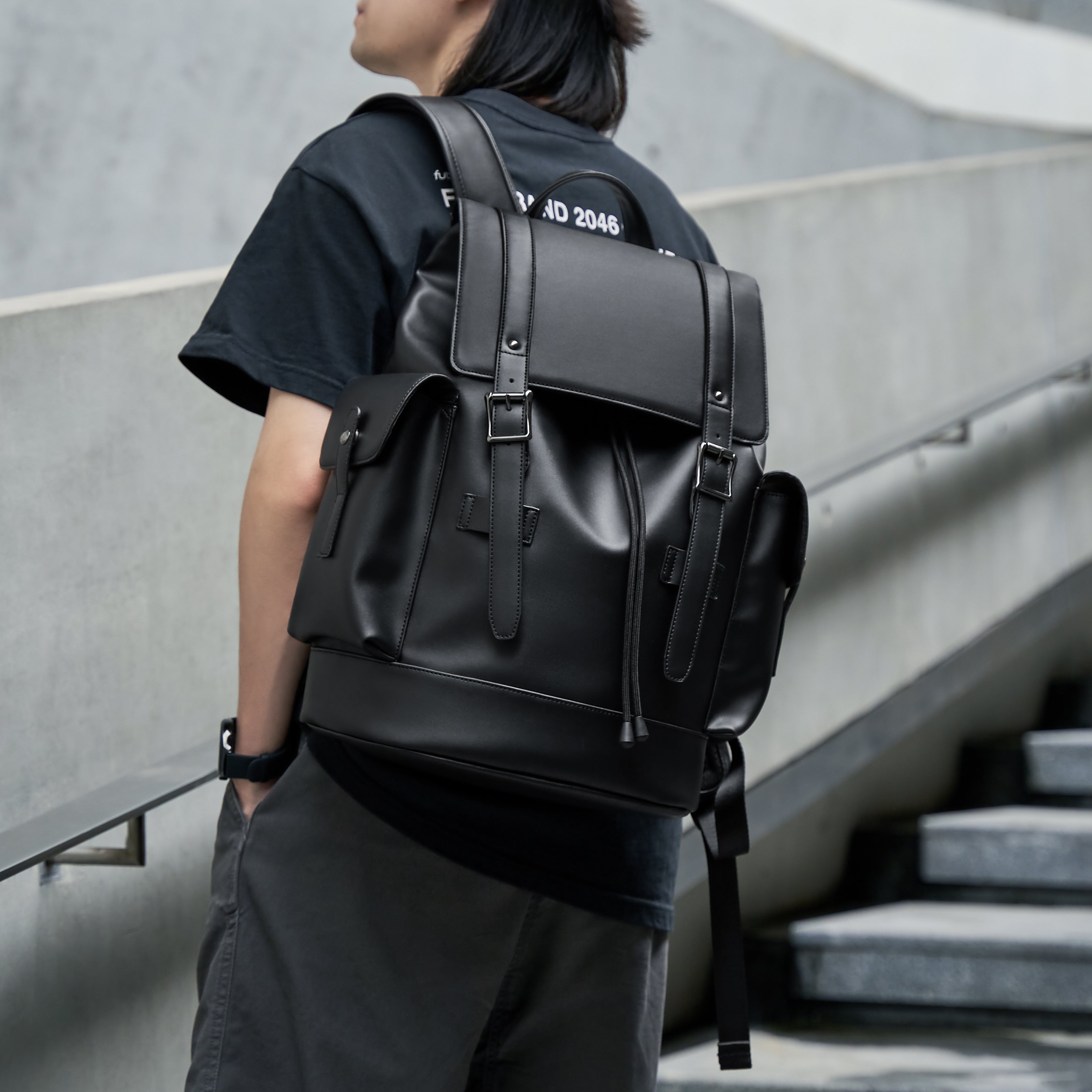 MOYYI Luxury PU Leather Bags For Men's Backpack Business Travel Laptop Backpack