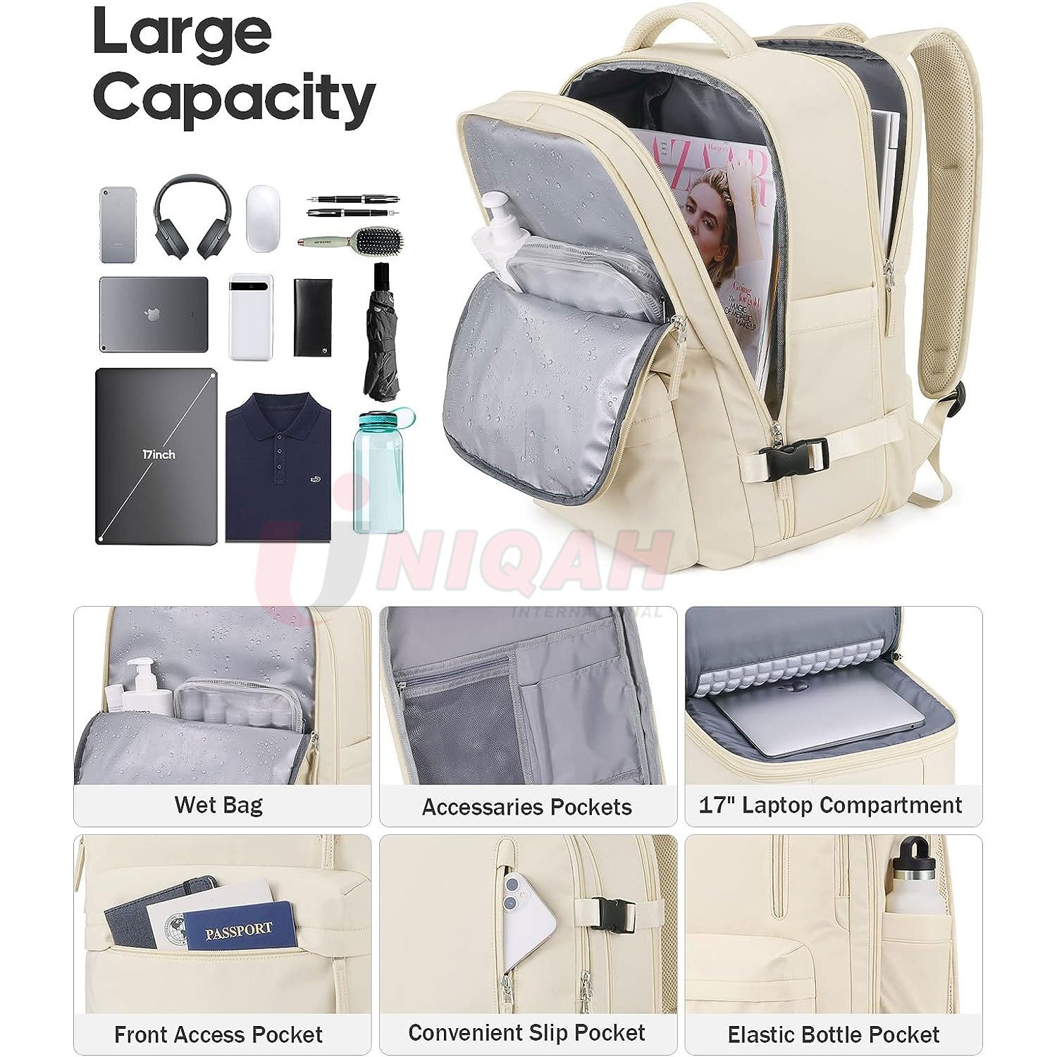 Large Travel Backpack Women Men 45L Expandable Carry On Backpack 17 Inch Laptop Backpack Waterproof College Business