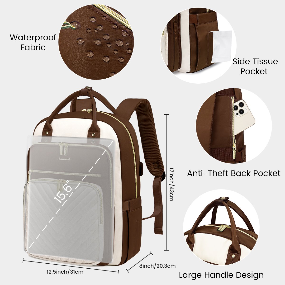 LOVEVOOK 15.6 Inch Laptop Backpack for Women Large Capacity Work Back pack Purse Waterproof Travel Day Pack for Teacher Nurse