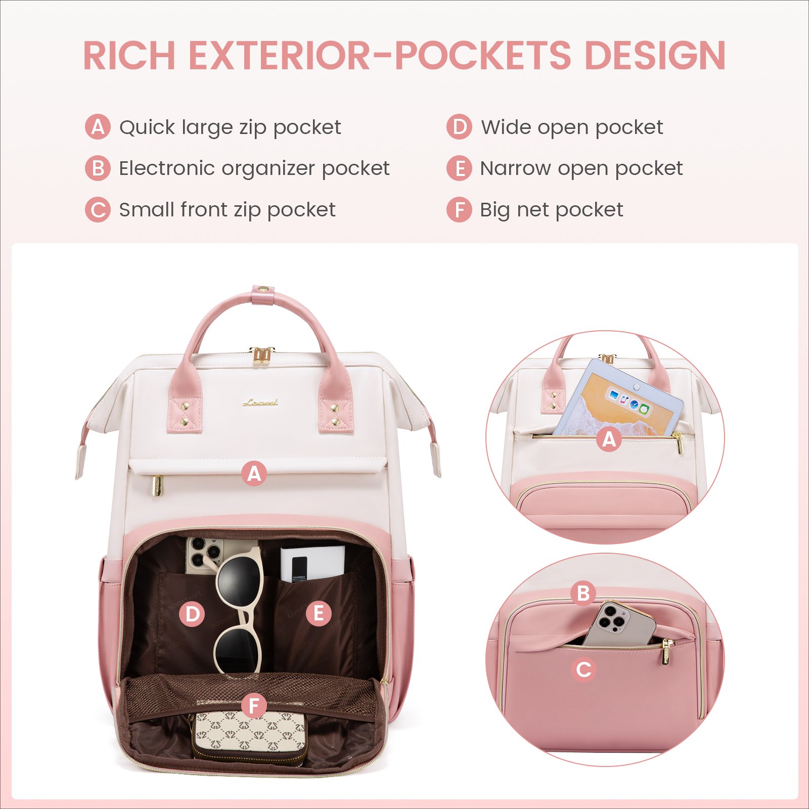 LOVEVOOK 15.6 17 in PU Leather Laptop Backpacks Woman Business Work Travel Back Packs Large Fashion Computer School Student Bags