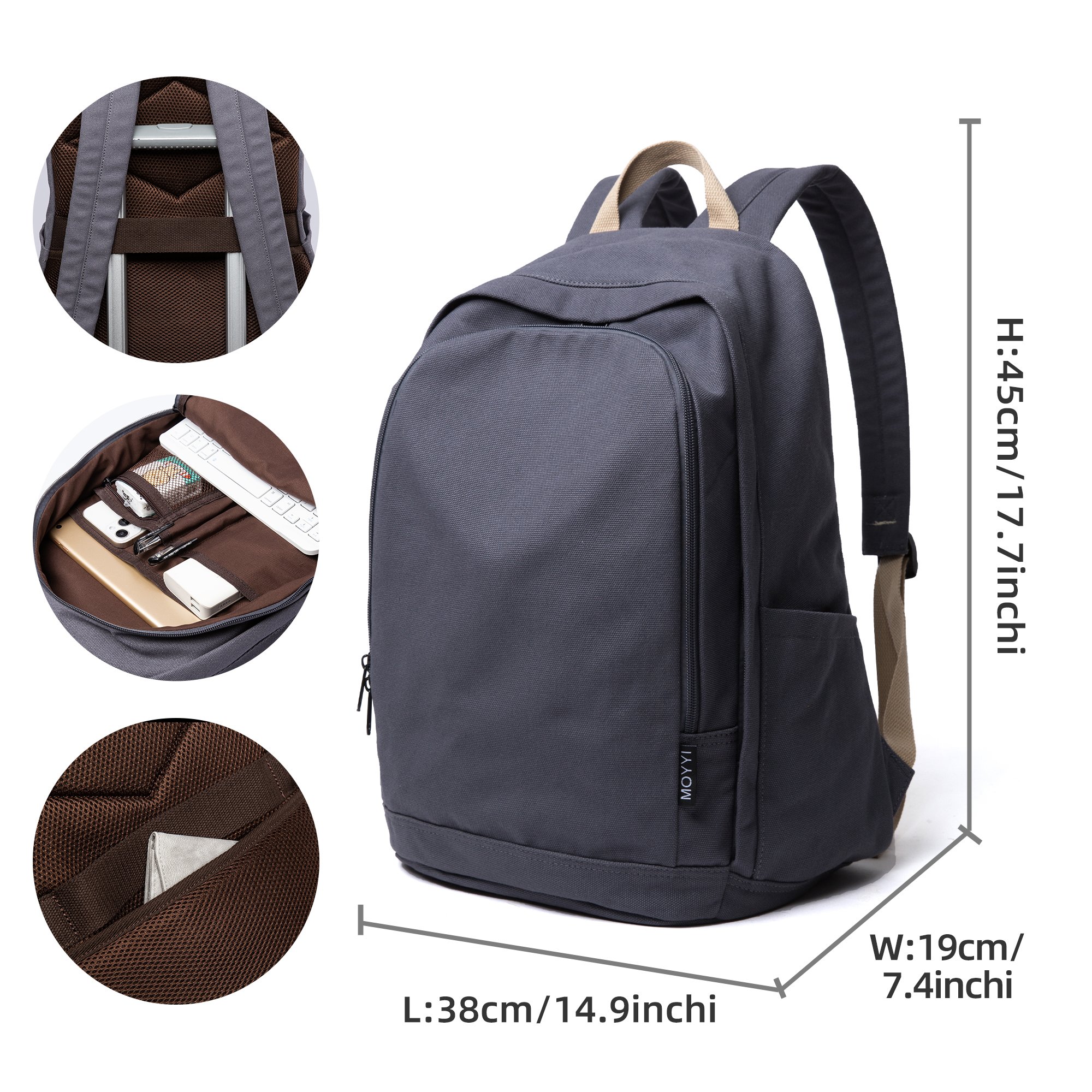 Eco-friendly Canvas Backpack For Men Women Large Capacity Multi-Pocket Laptop Backpack