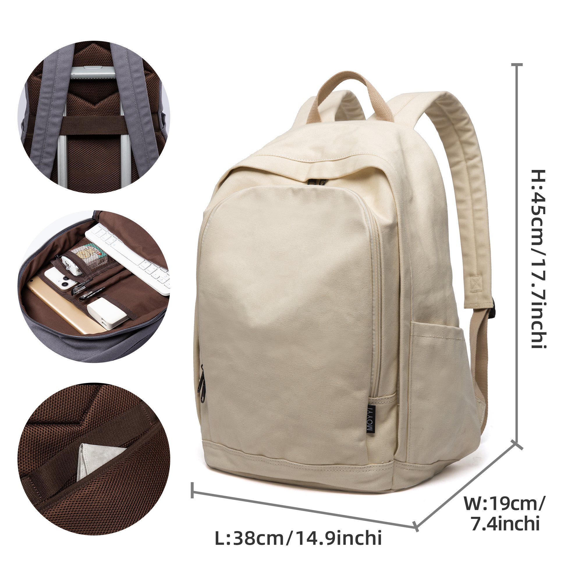 Eco-friendly Canvas Backpack For Men Women Large Capacity Multi-Pocket Laptop Backpack