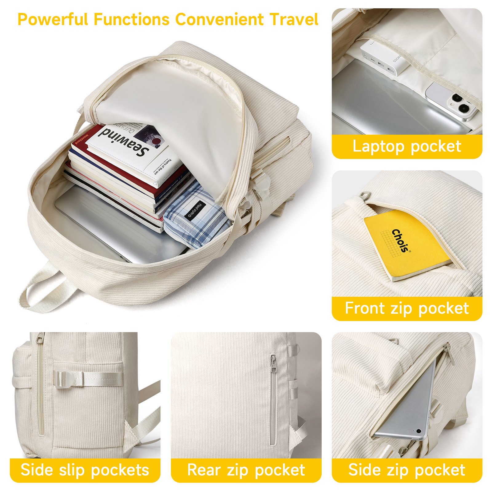 Corduroy Aesthetic Backpack for Girls Lightweight Laptop Backpack for College Casual Corduroy Backpack