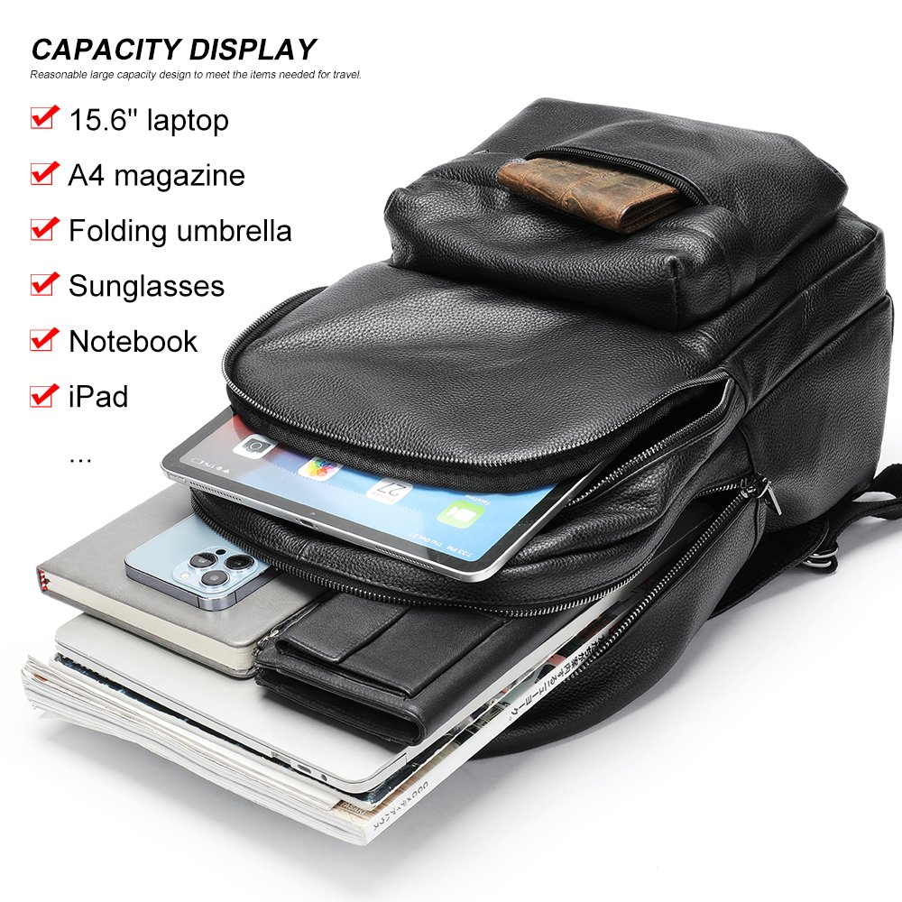 Marrant male large capacity business backpack travel backpack 15.6 inch laptop bag genuine leather backpack for men
