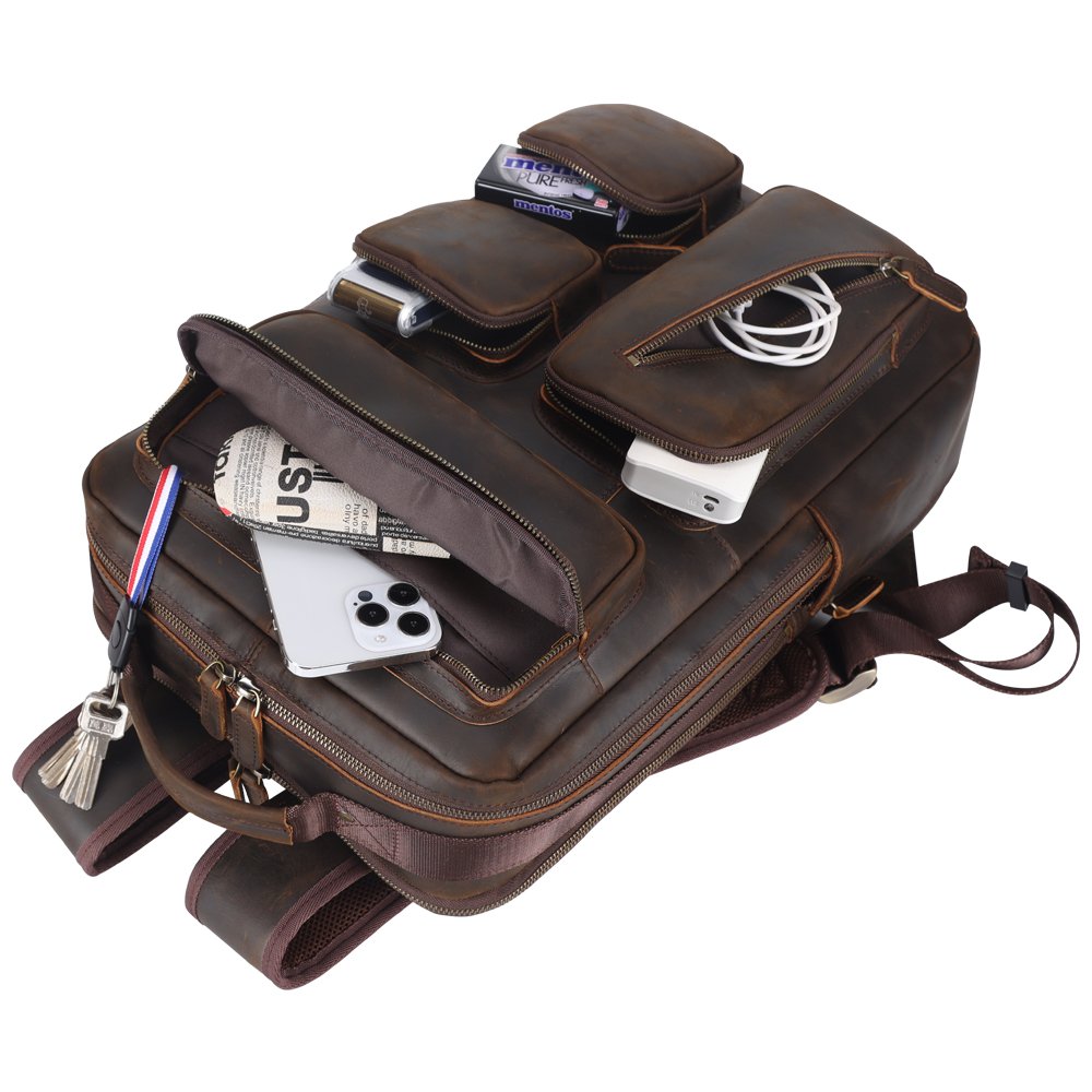 New Design Genuine Leather Men's Backpack Vintage Outdoor Crazy Horse Cowhide Laptop Backpack for Travelling Dropshipping
