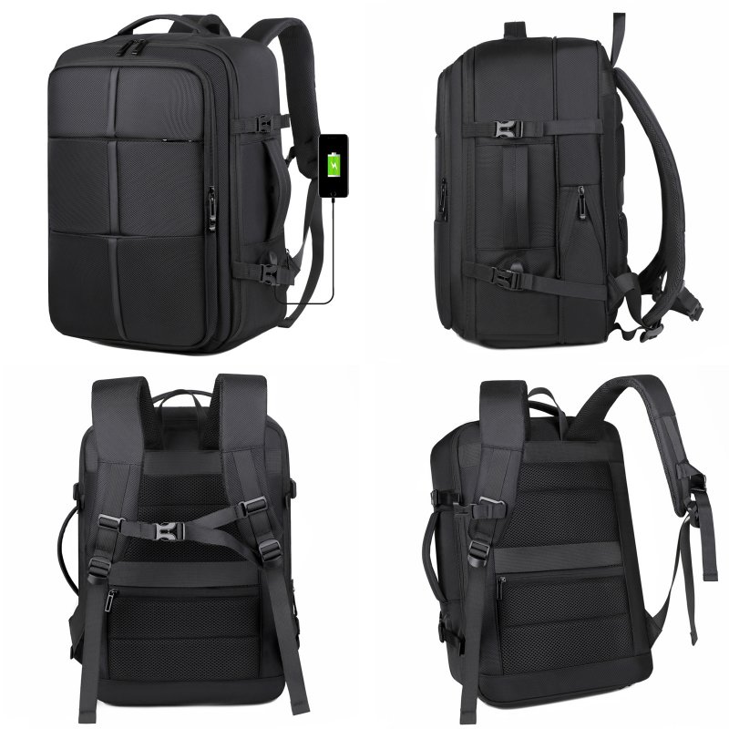 Custom Laptop Backpack USB Charging Port 1680D Waterproof Oxford Notebook Interlayer Bag Zipper Closure Polyester Lining
