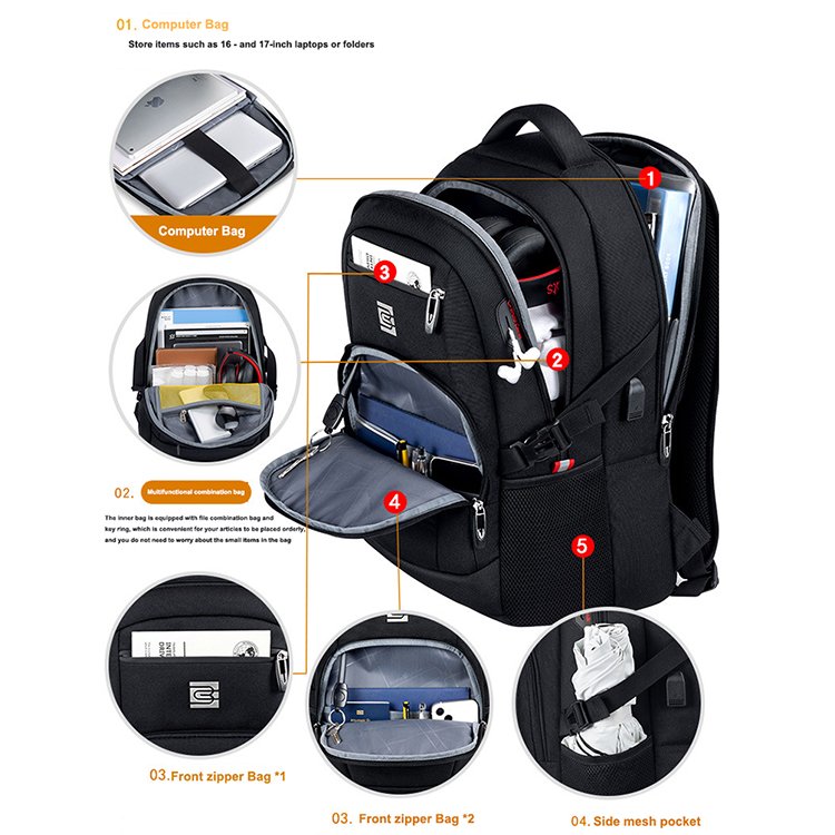 Multifunctional Waterproof Oxford Office Computer Bag Men Large Backpacks Anti-theft Outdoor Sports Backpack with Usb Custom