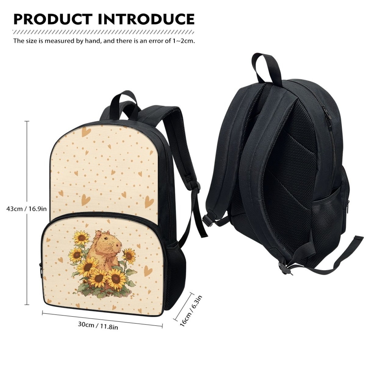 Capybara Backpack Book Bags Lightweight Casual Laptop Backpacks Custom Durable Student Cartoon Capybara Print Logo School Bags