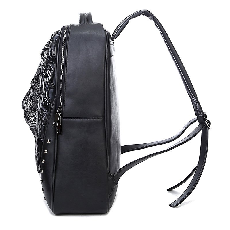 Street Punk Style 3D Lion Head PU Leather Outdoor Travel Backpack Cool Men's Backpack For Laptop 17 Inch