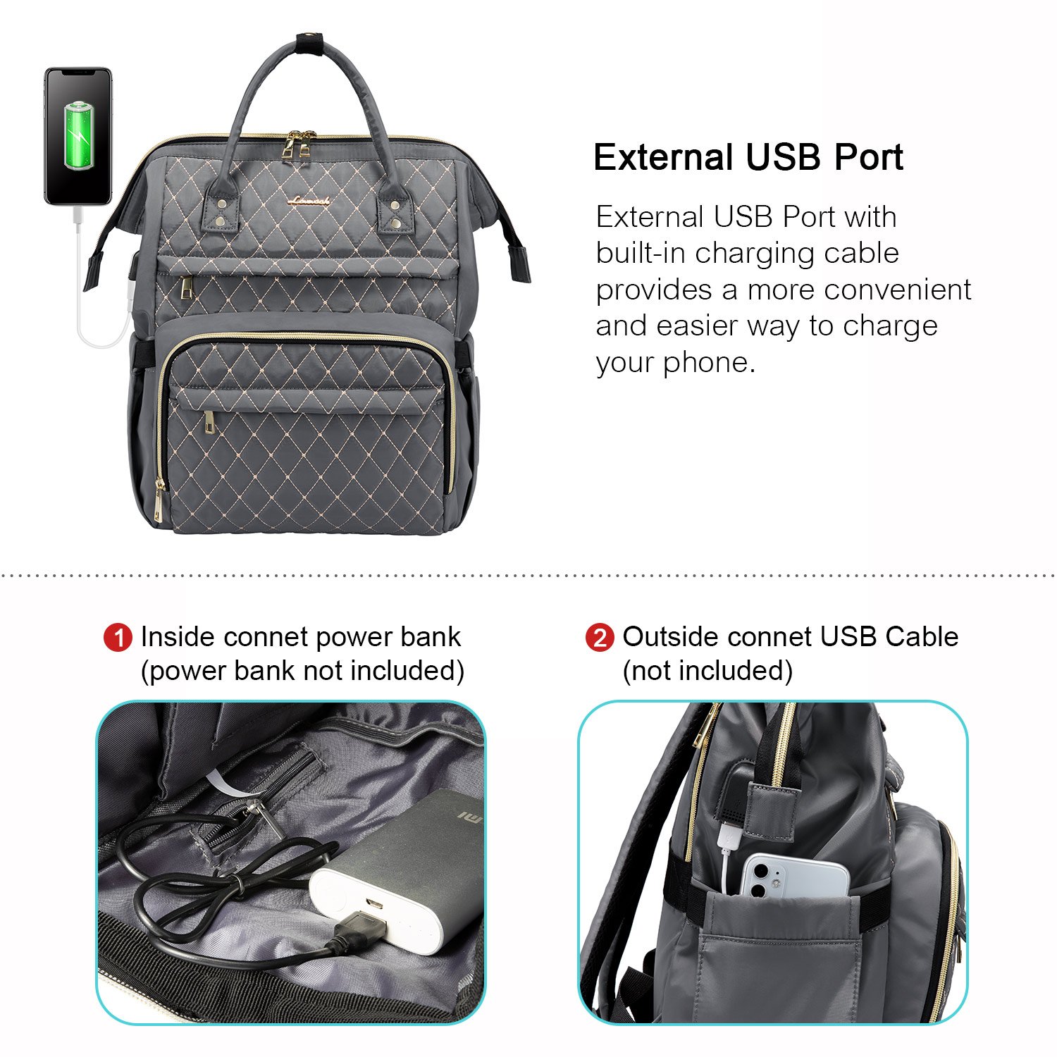 Discount Sale LOVEVOOK Quilted Nylon Elegant Ladies School Travel Backpack Waterproof 15.6 In Large Women's Laptop Backpacks