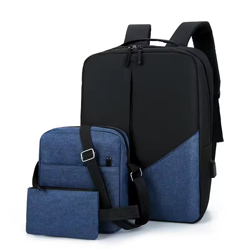 Factory USB 3-pieces set large capacity student school bags fashion trend sports travel bag men multi-function Laptop Backpack