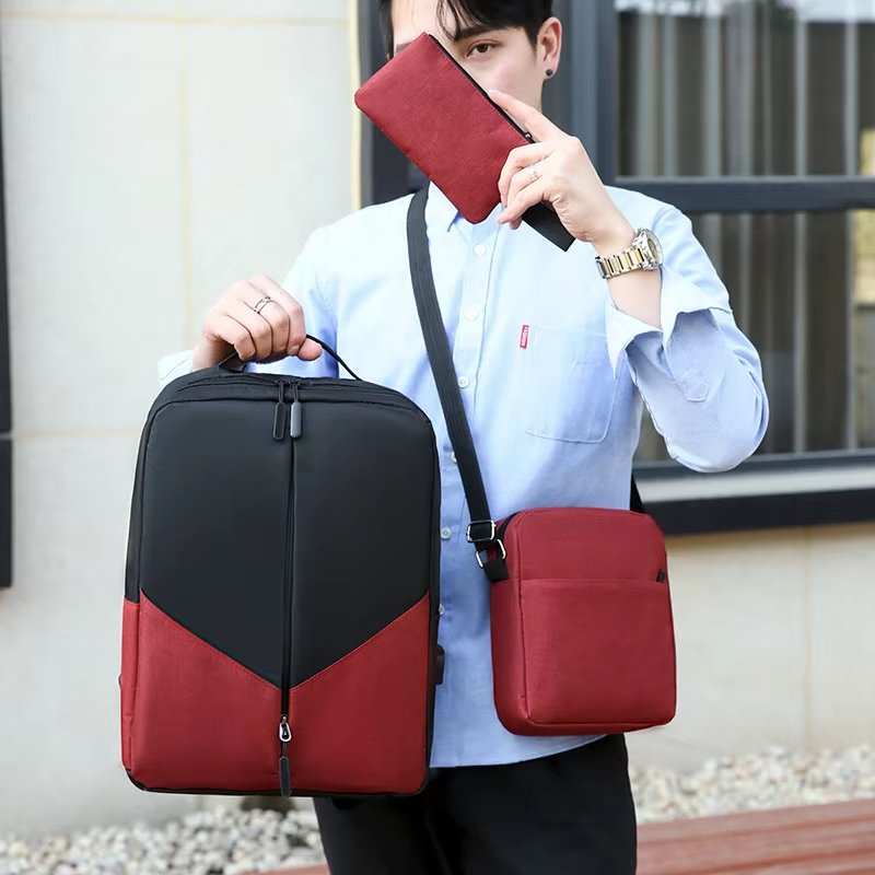 Factory USB 3-pieces set large capacity student school bags fashion trend sports travel bag men multi-function Laptop Backpack
