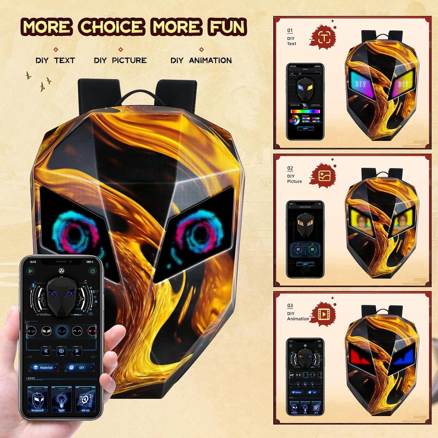 Cool Hard Shell Motorcycle Backpack Smart LED Backpack LED Knight Backpack