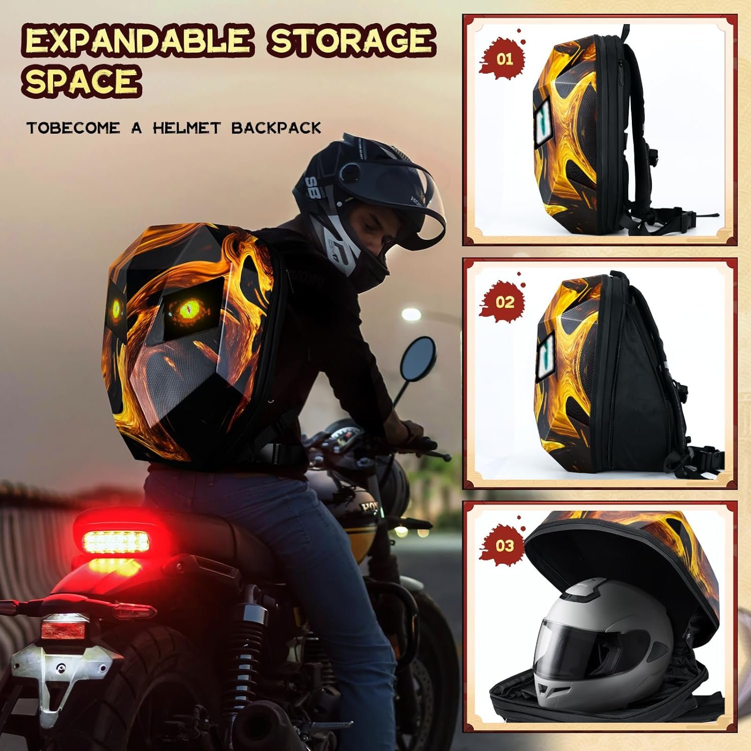 Cool Hard Shell Motorcycle Backpack Smart LED Backpack LED Knight Backpack