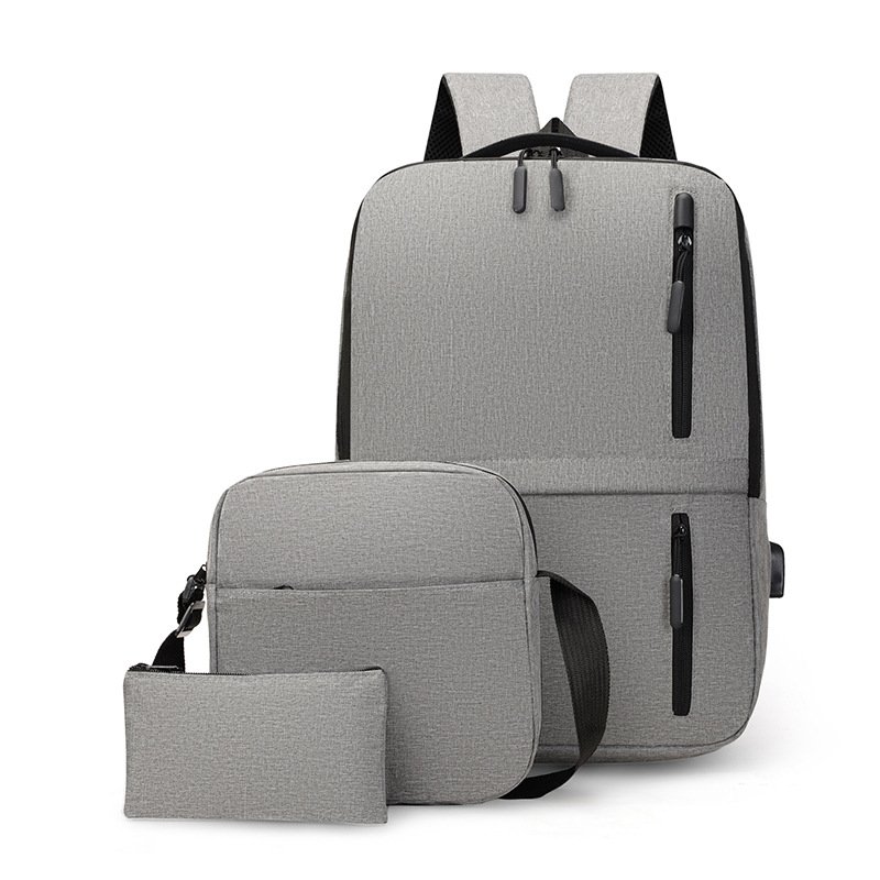 High Quality Fashion Mens 3 Pieces Set Laptop Backpack Messenger Bag Pencil Case Usb Smart Student School Backpack