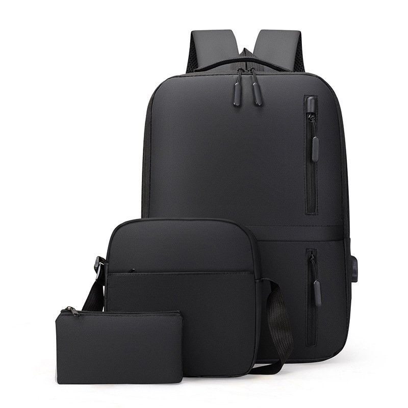 High Quality Fashion Mens 3 Pieces Set Laptop Backpack Messenger Bag Pencil Case Usb Smart Student School Backpack