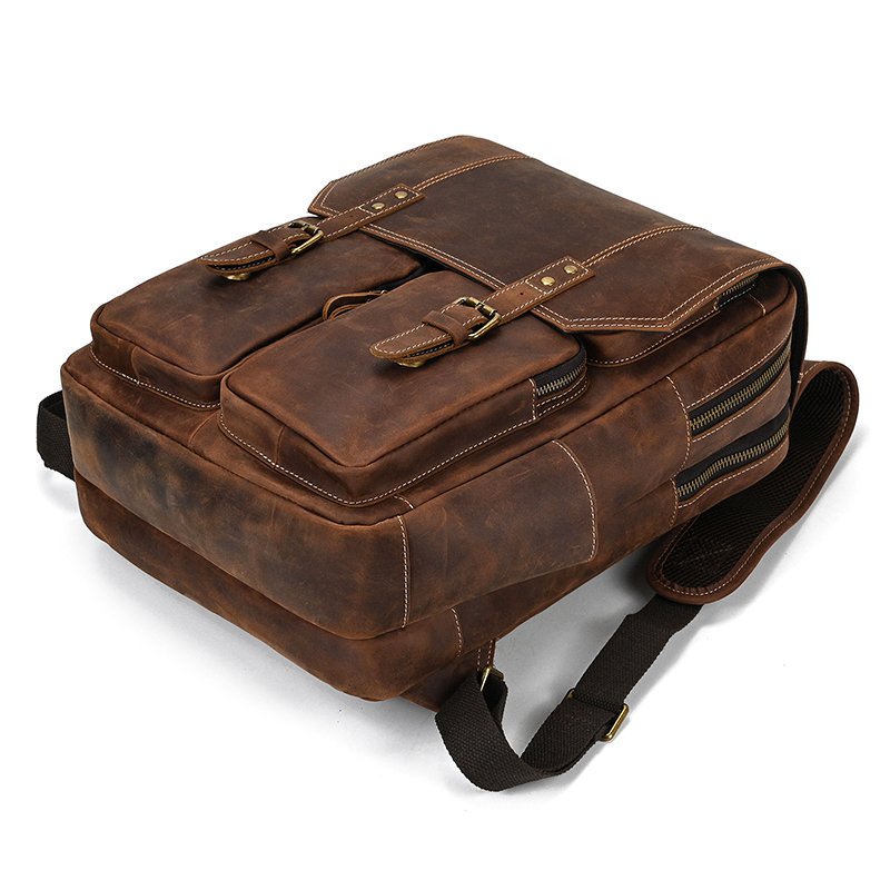 high capacity luxury travel computer school bag men leather outdoor vintage laptop backpack