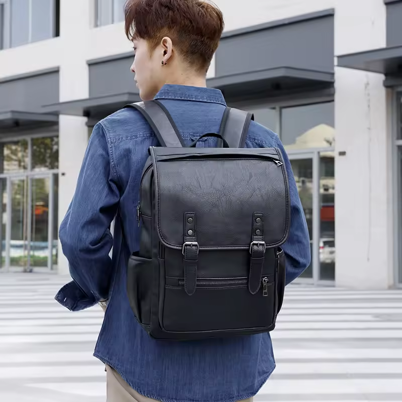 Super September Waterproof PU Leather Bag With USB Charging Bag High Quality Large Capacity Laptop Backpack For Men Women