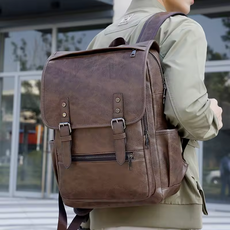 Super September Waterproof PU Leather Bag With USB Charging Bag High Quality Large Capacity Laptop Backpack For Men Women