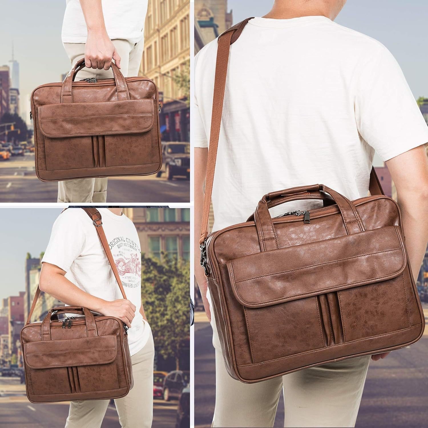Men's Leather Messenger Bag 17.3 Inches Laptop Briefcase Business Computer Handbag Shoulder Bag for Men