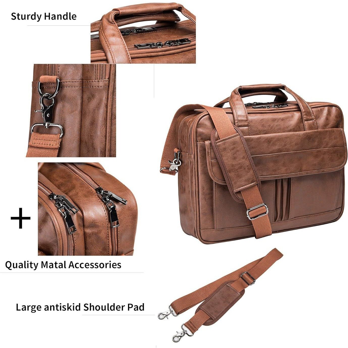 Men's Leather Messenger Bag 17.3 Inches Laptop Briefcase Business Computer Handbag Shoulder Bag for Men