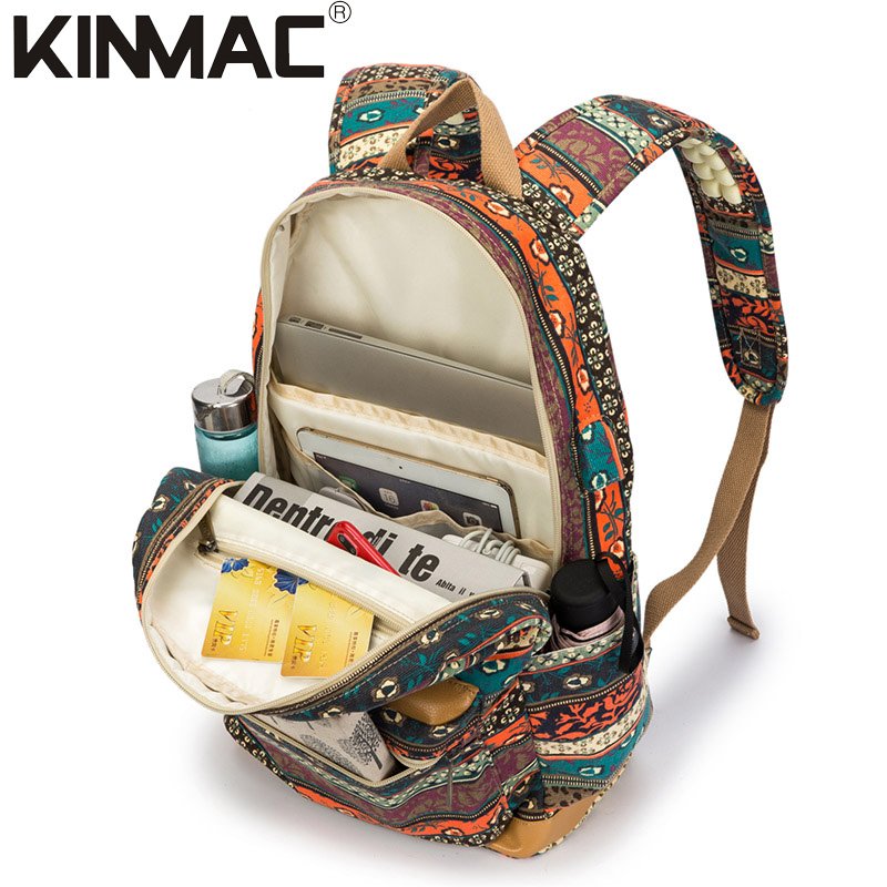 Kinmac New Bohemian Waterproof Laptop Backpack with Massage Cushion Straps and USB Charging Port for Laptop Up to 15.6 Inch