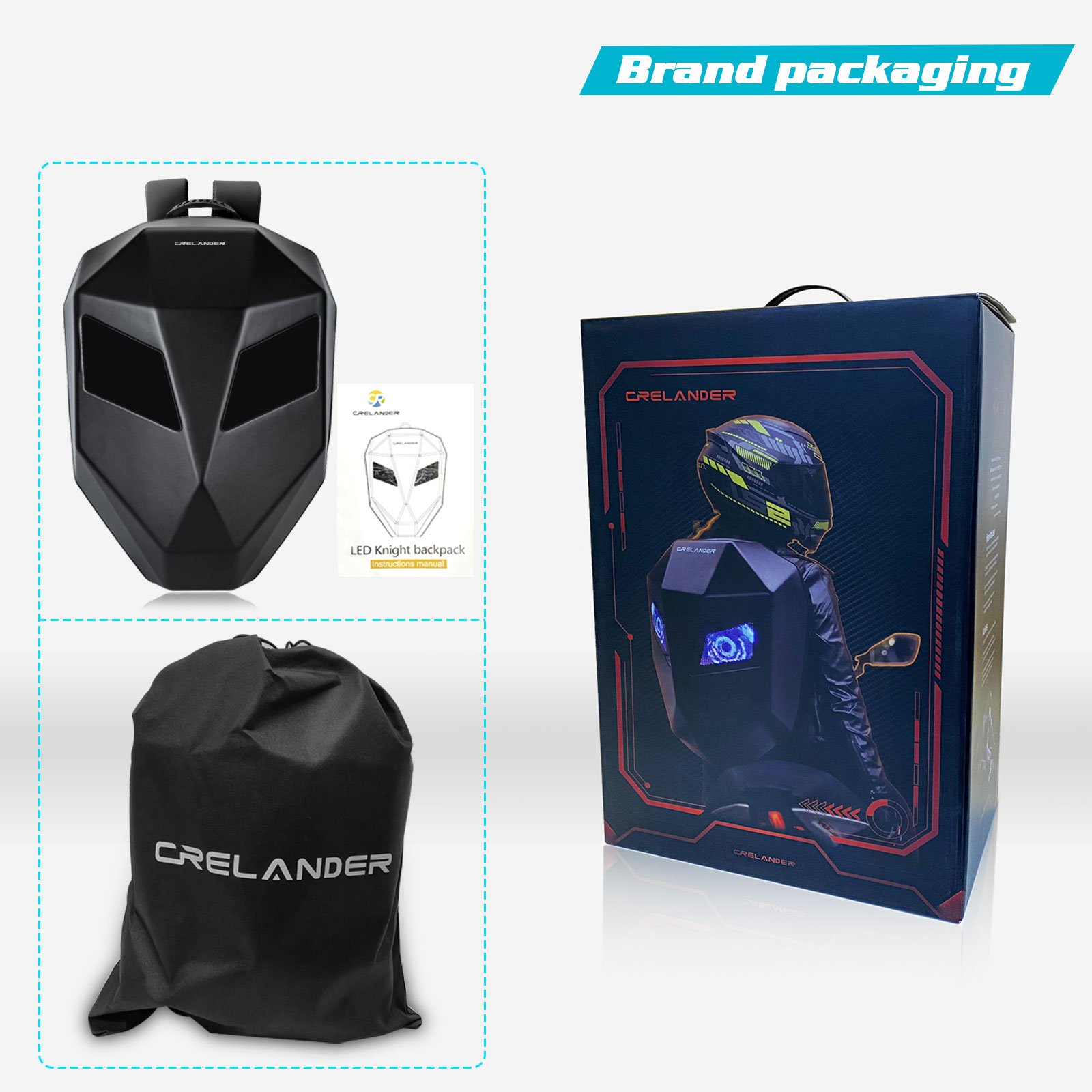 CRELANDER Knight Bag Laptop backpack Motorcycle Riding Bag Led Display Backpack Waterproof Hard Shell DIY LED Backpack