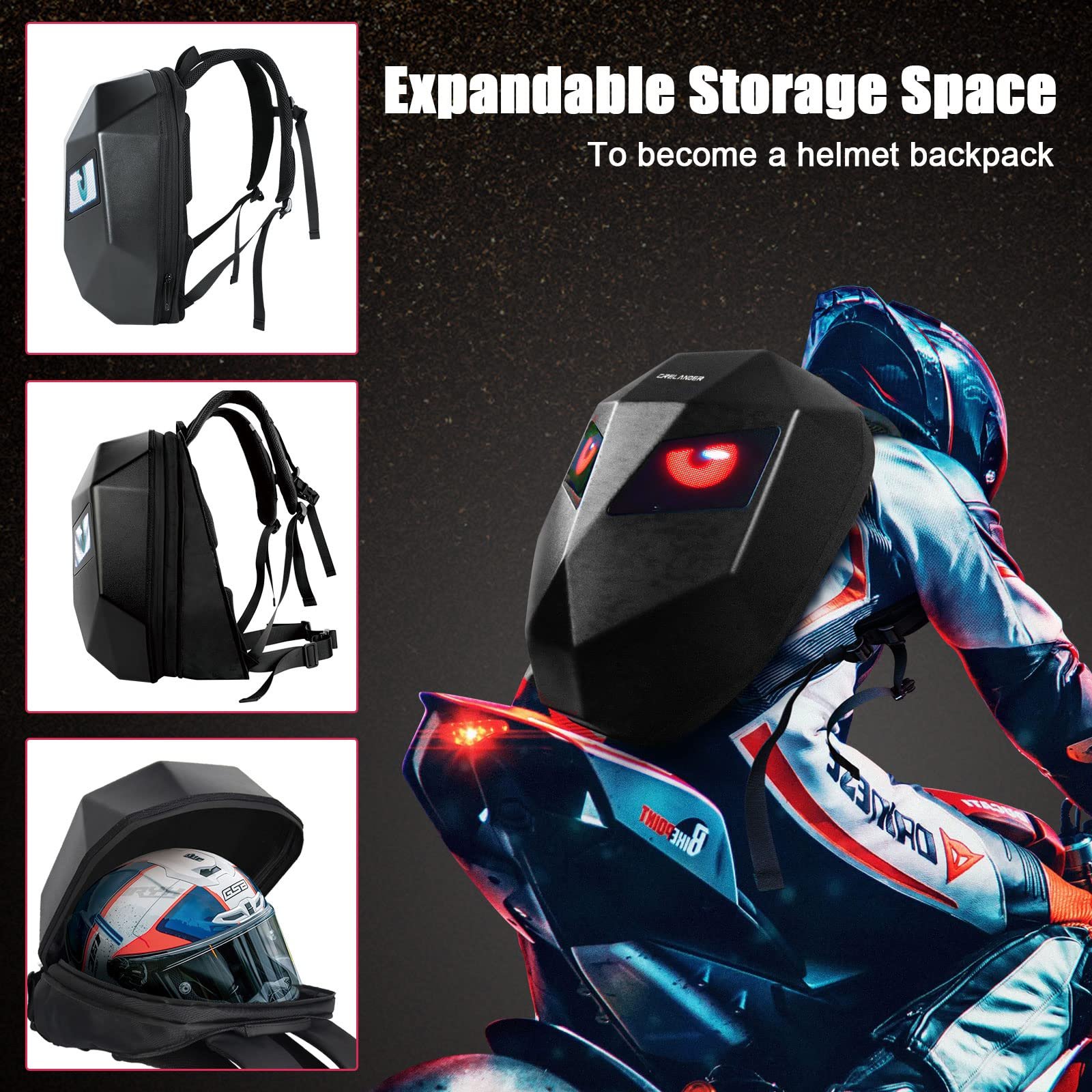 CRELANDER Knight Bag Laptop backpack Motorcycle Riding Bag Led Display Backpack Waterproof Hard Shell DIY LED Backpack