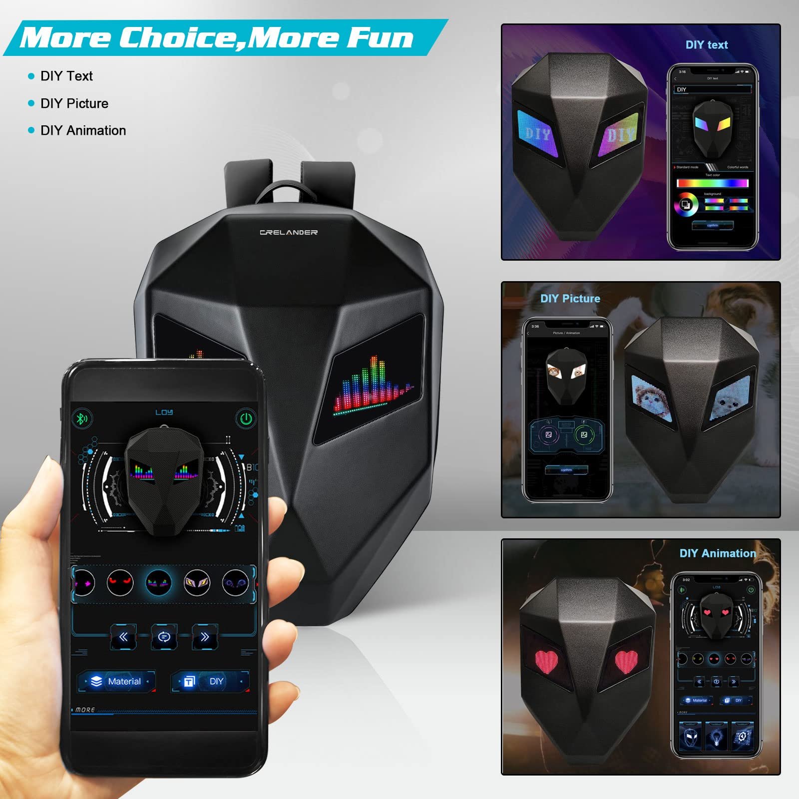 CRELANDER Knight Bag Laptop backpack Motorcycle Riding Bag Led Display Backpack Waterproof Hard Shell DIY LED Backpack