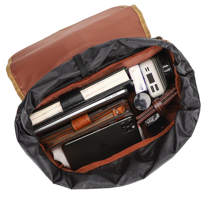Vintage Waxed Canvas Leather Laptop Backpack Waterproof Outdoor Travel Adventure DSLR SLR Camera Backpack
