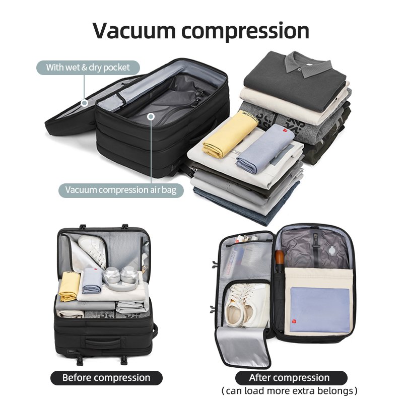 Expandable Vacuum Backpack with USB Charging Port Anti Theft Vacuum Airbag Waterproof Outdoor Travel Casual Women's Backpack