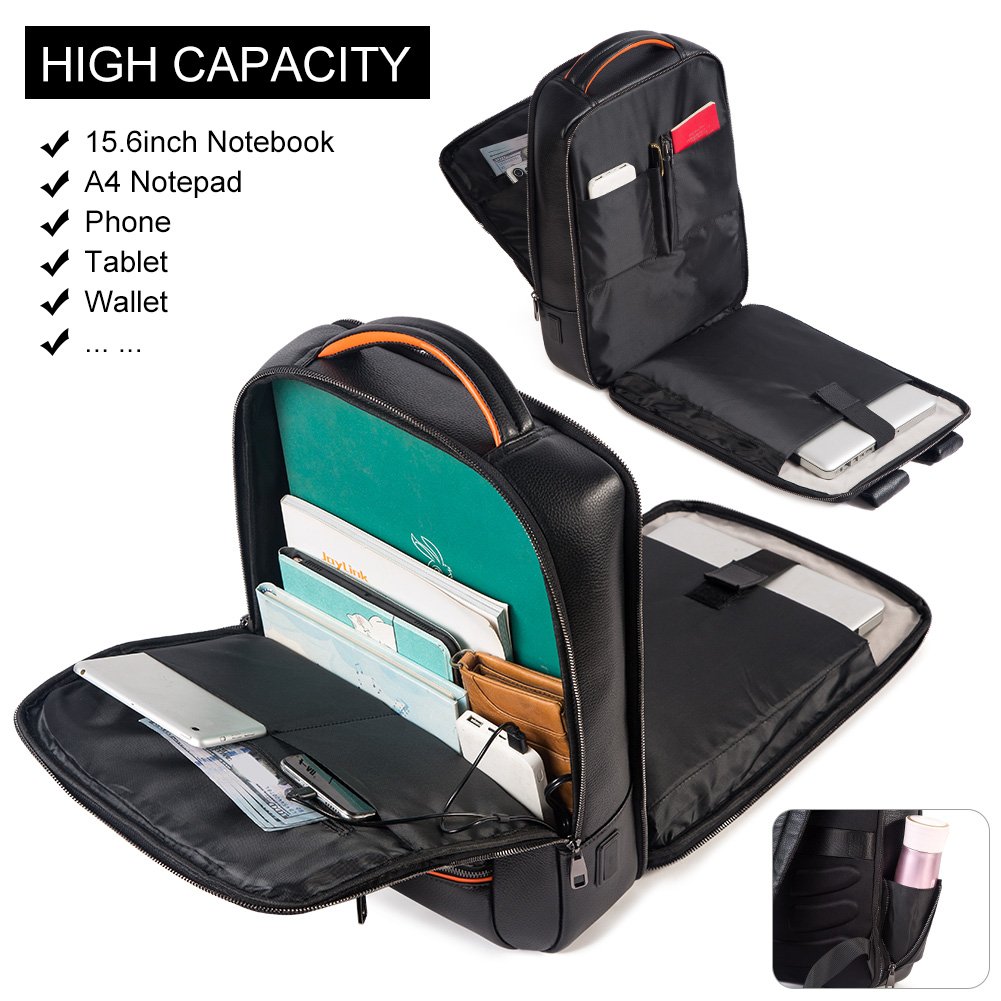 HUMERPAUL Custom Logo Laptop Backpack for Travel Genuine Leather Teen School Bag Business Work Daypack with USB Charging Port