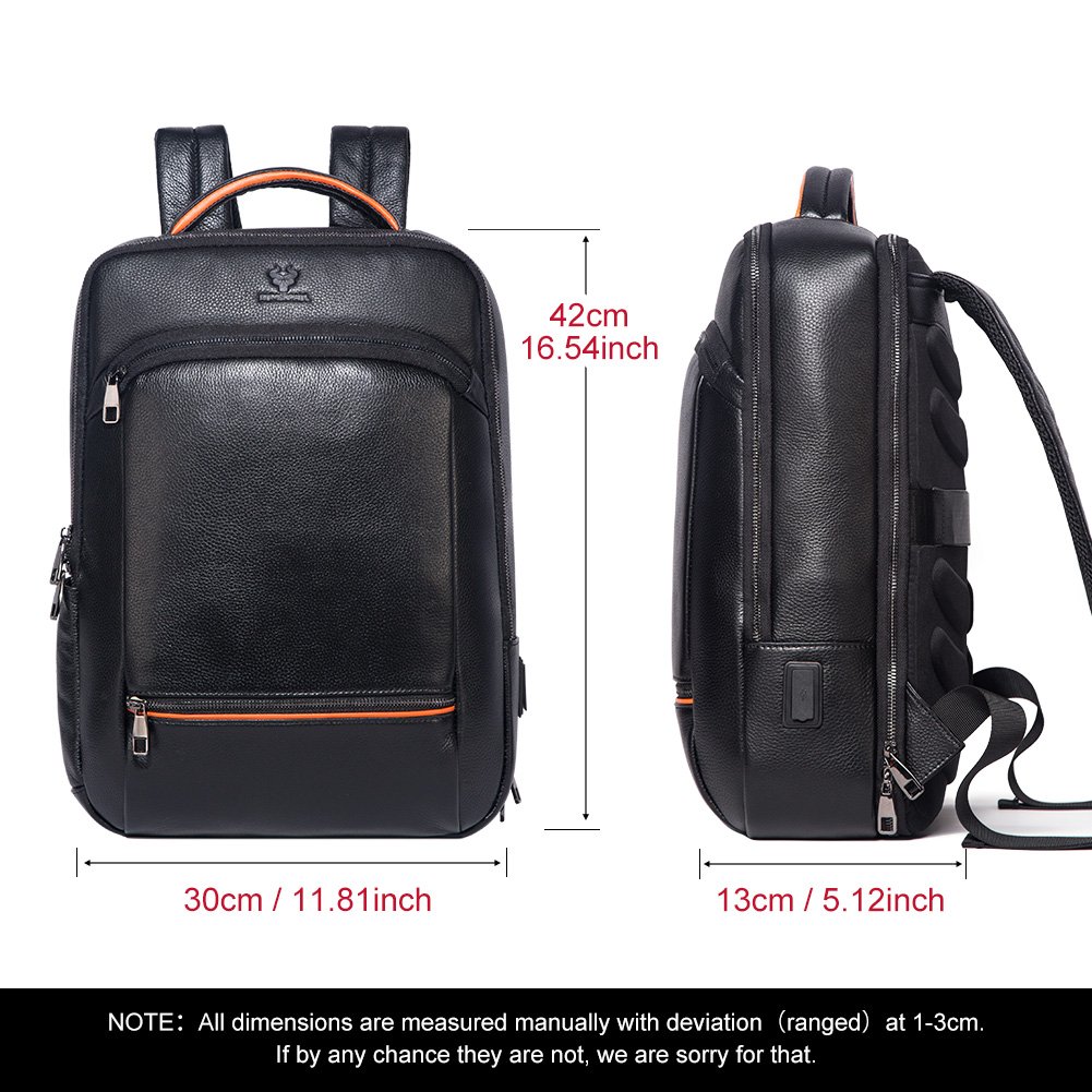 HUMERPAUL Custom Logo Laptop Backpack for Travel Genuine Leather Teen School Bag Business Work Daypack with USB Charging Port