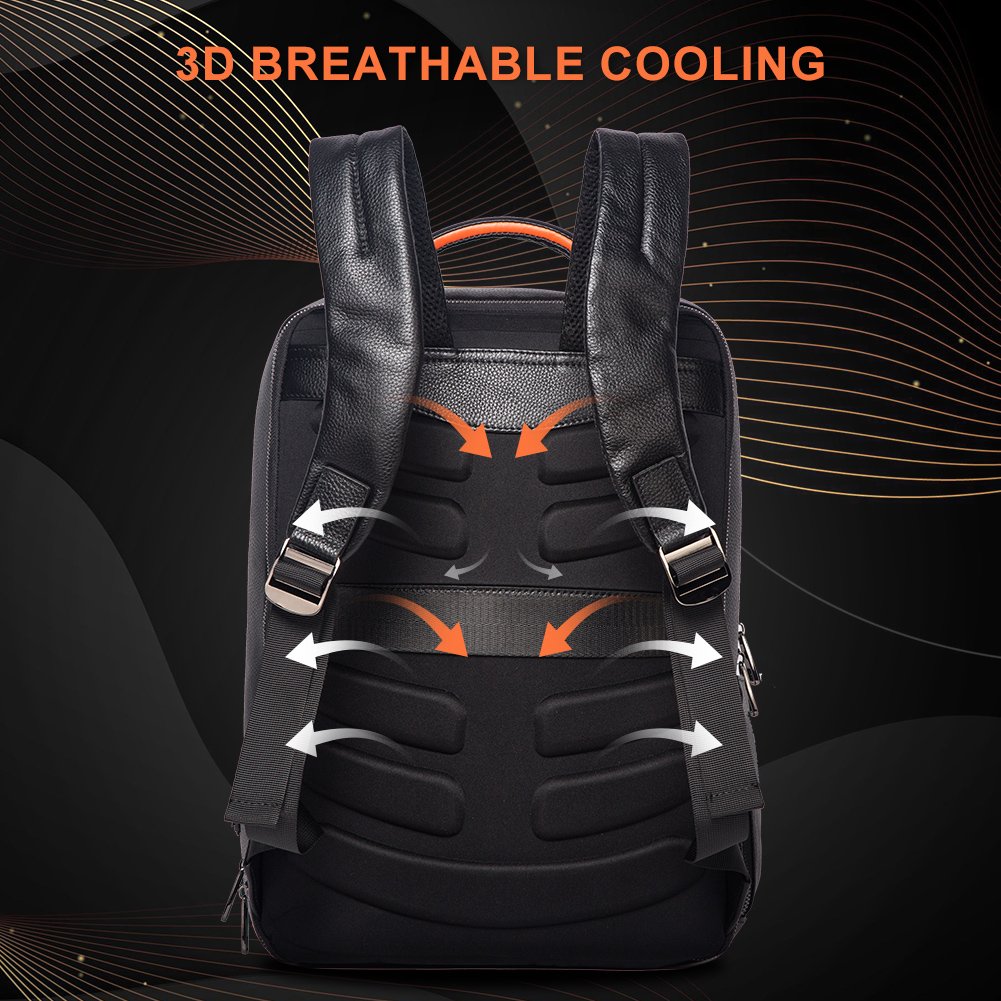 HUMERPAUL Custom Logo Laptop Backpack for Travel Genuine Leather Teen School Bag Business Work Daypack with USB Charging Port