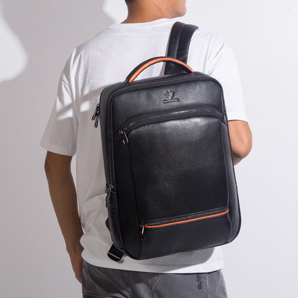 HUMERPAUL Custom Logo Laptop Backpack for Travel Genuine Leather Teen School Bag Business Work Daypack with USB Charging Port