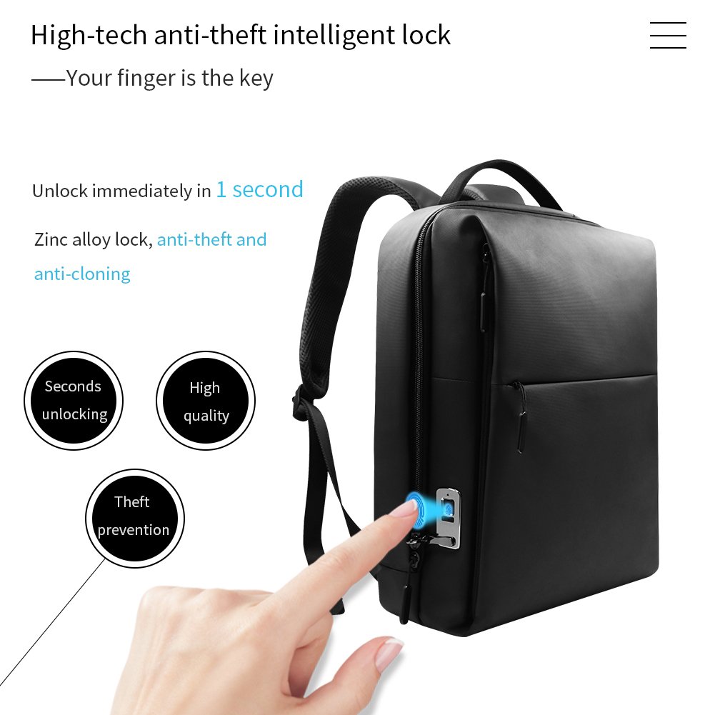 Anti-theft Business Backpack College School Bag Waterproof Travel Laptop fingerprint lock Backpack for Men Women