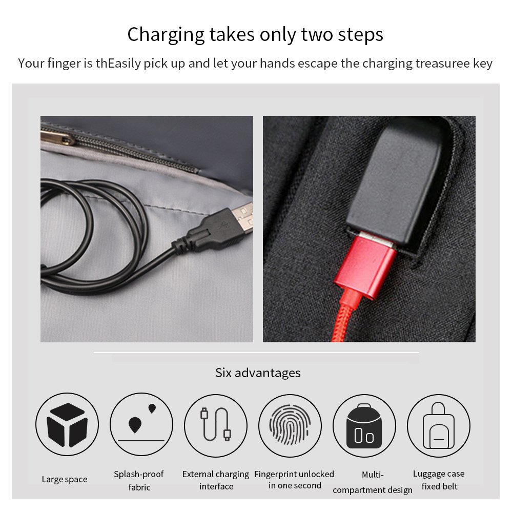Anti-theft Business Backpack College School Bag Waterproof Travel Laptop fingerprint lock Backpack for Men Women
