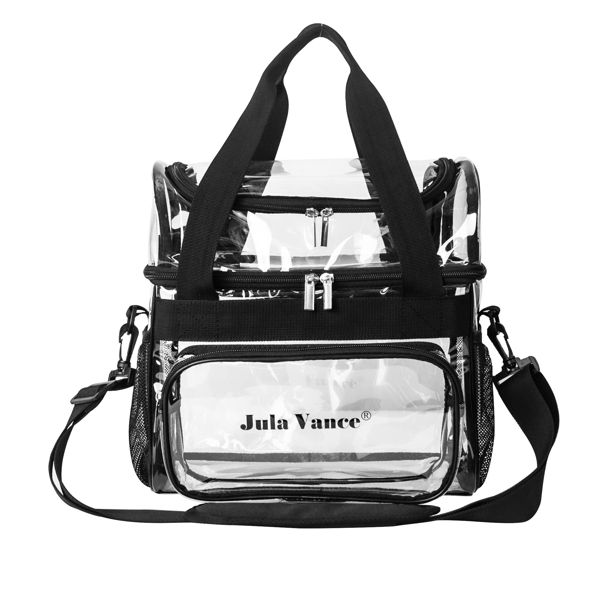 Unisex Large Clear Tote Bag with Two Handles Casual Design and Open Closure Featuring Clear Pockets and Zipper for Grocery Use