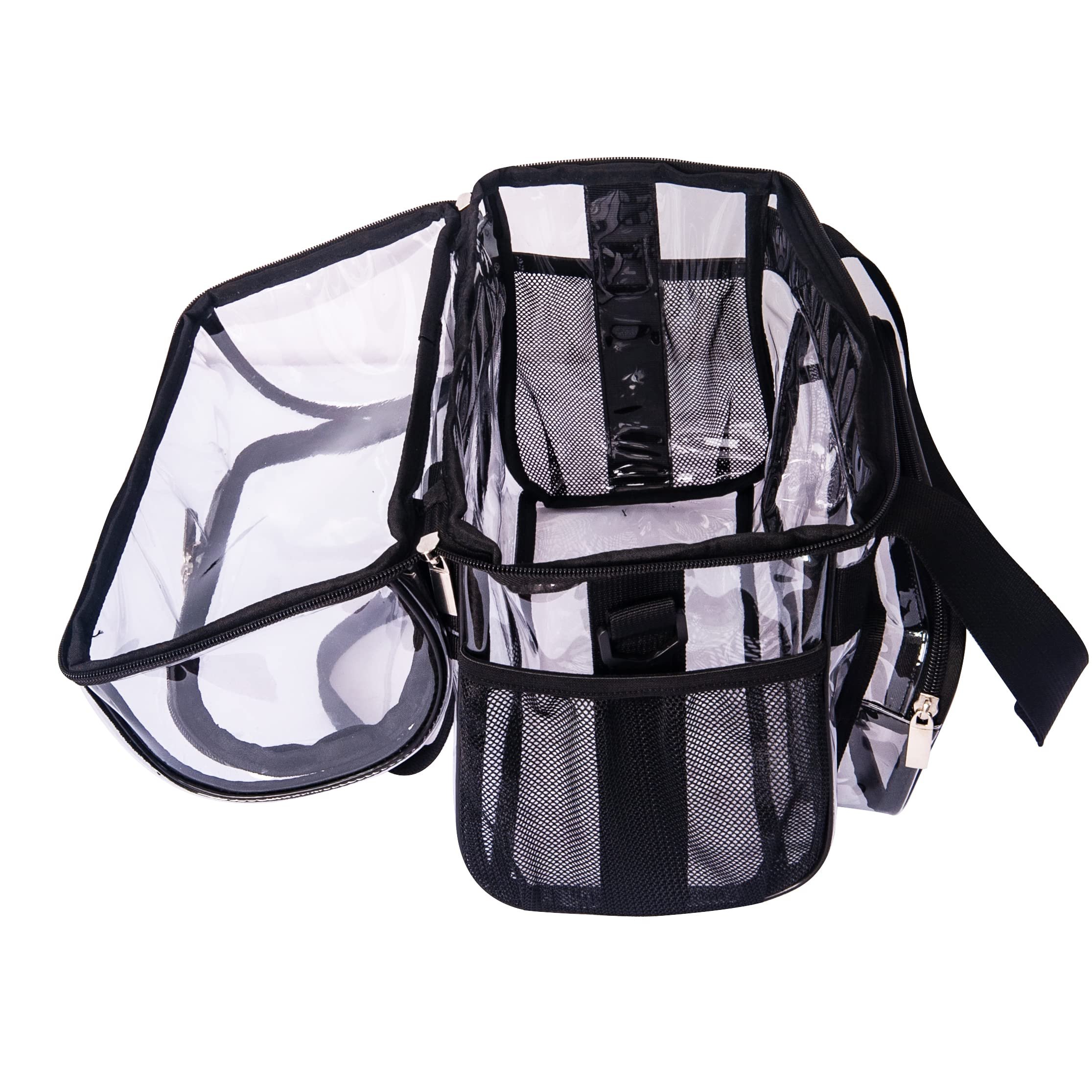 Unisex Large Clear Tote Bag with Two Handles Casual Design and Open Closure Featuring Clear Pockets and Zipper for Grocery Use