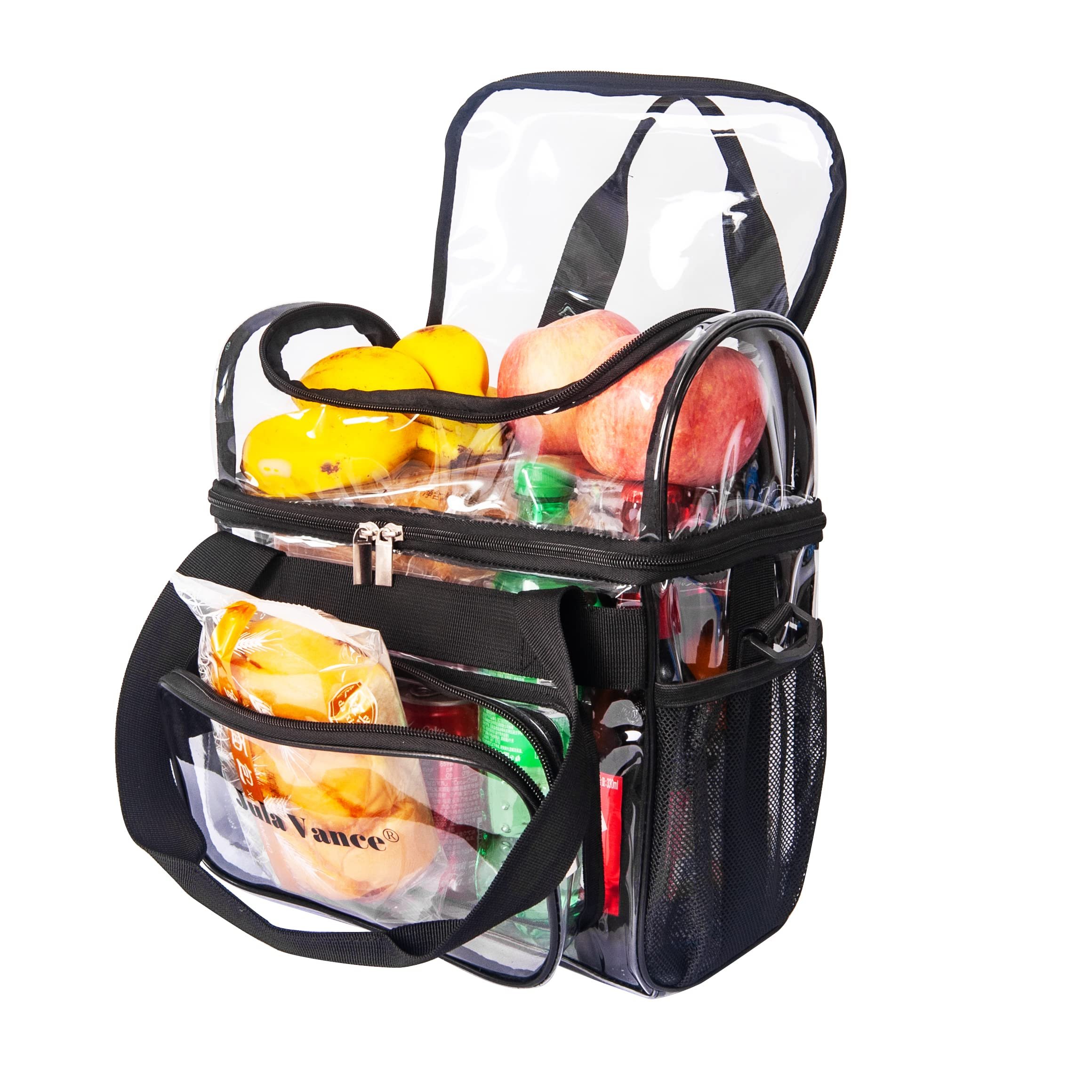 Unisex Large Clear Tote Bag with Two Handles Casual Design and Open Closure Featuring Clear Pockets and Zipper for Grocery Use