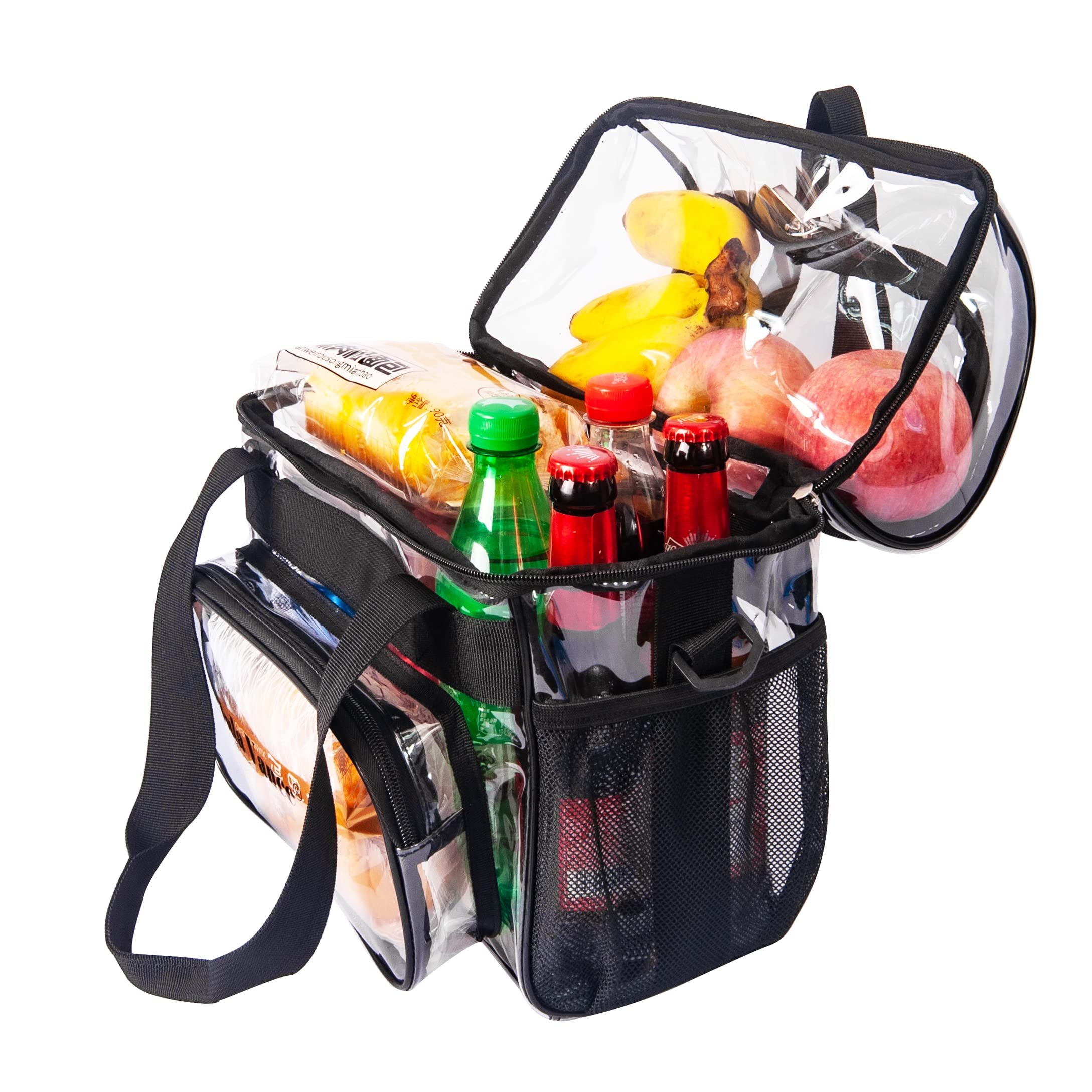 Unisex Large Clear Tote Bag with Two Handles Casual Design and Open Closure Featuring Clear Pockets and Zipper for Grocery Use
