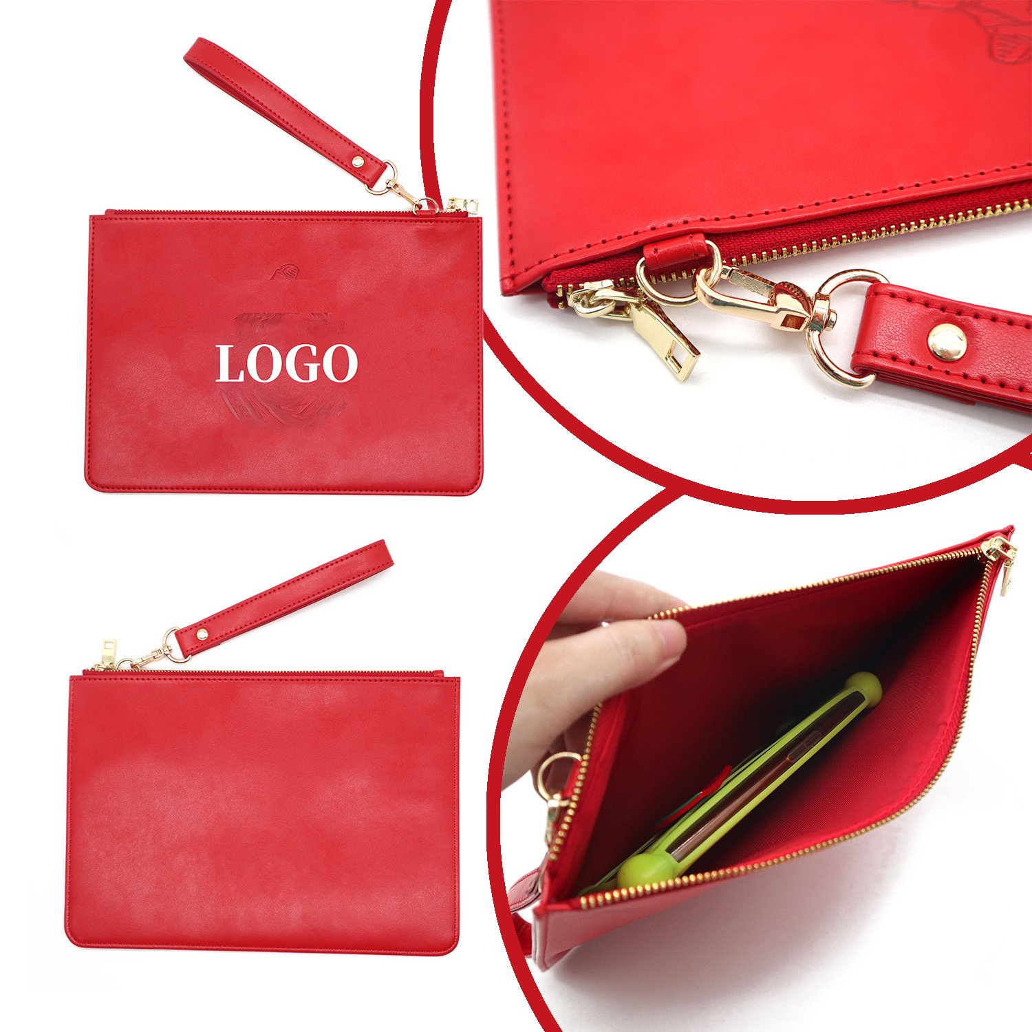 Ready to Ship 2024 Newly Design DST Large Leather Clutch Wristlet Bag with Strap Women College Sorority Party Gifts