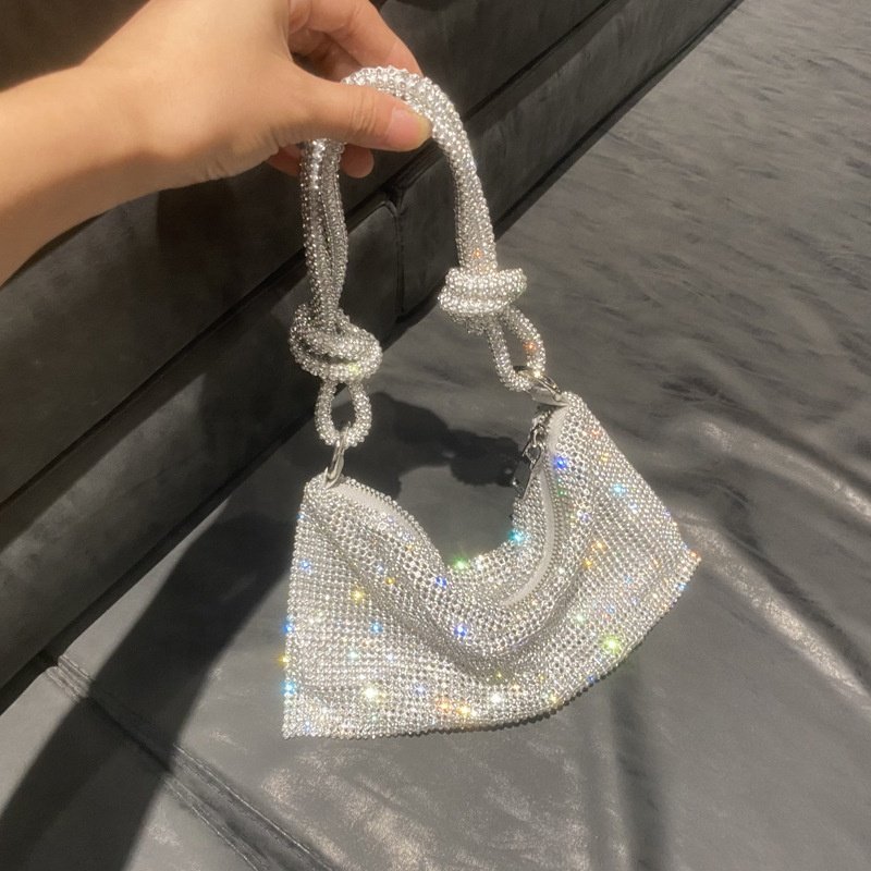 Silver Shiny Crystal Wedding Purses And Handbag Rhinestones Bridal Clutch Evening Bag Luxury Diamonds Shoulder Bag Purse