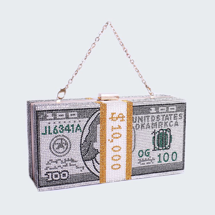 Factory Wholesale Rhinestone Crystal Money Bag Clutch Evening Bag Purse Crystals Bling Bags Purse