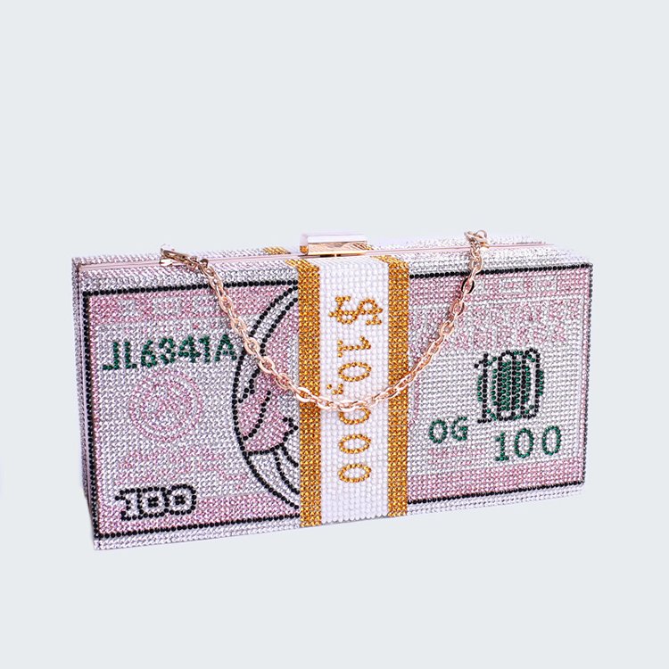 Factory Wholesale Rhinestone Crystal Money Bag Clutch Evening Bag Purse Crystals Bling Bags Purse