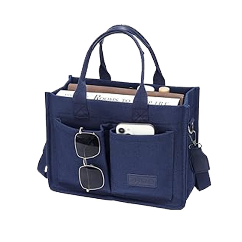 Blue Tote Bag Medium Size For Daily WIth Handle And Shoulder Strap