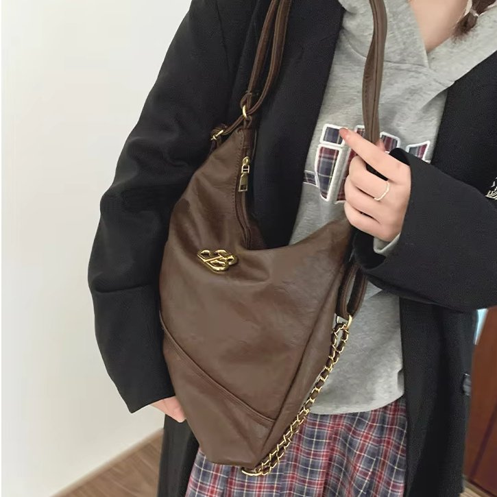 Melad Middle Ancient Style Tote Bag Women's Bag 2024 New Trendy Retro College Backpack Niche Chain Backpack