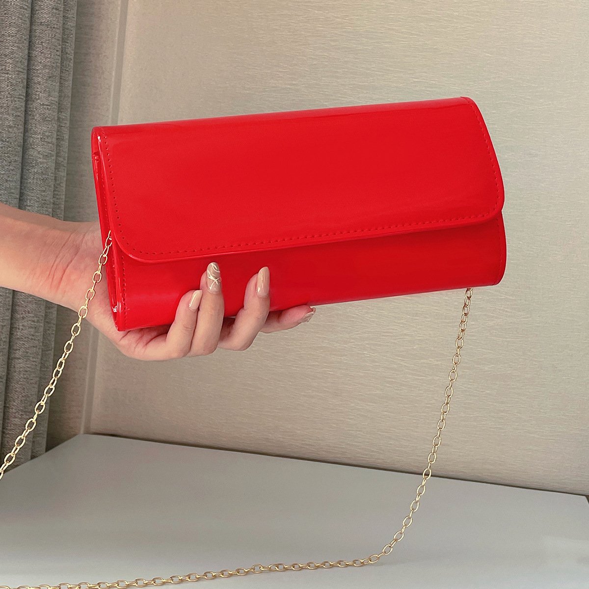 Dinner Wedding Purse Fashion chain evening bag patent leather red advanced handbags Evening Clutch Flap Envelope Shoulder Bags